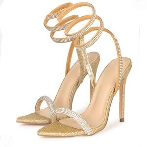 Zaina-9 Rhinestone Ankle Spiral Strap Pointy Open Toe Stiletto Heel Sandals Sz 9